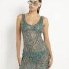 Green Metallic Knitted Beach Tunic Dress