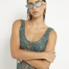 Green Metallic Knitted Beach Tunic Dress