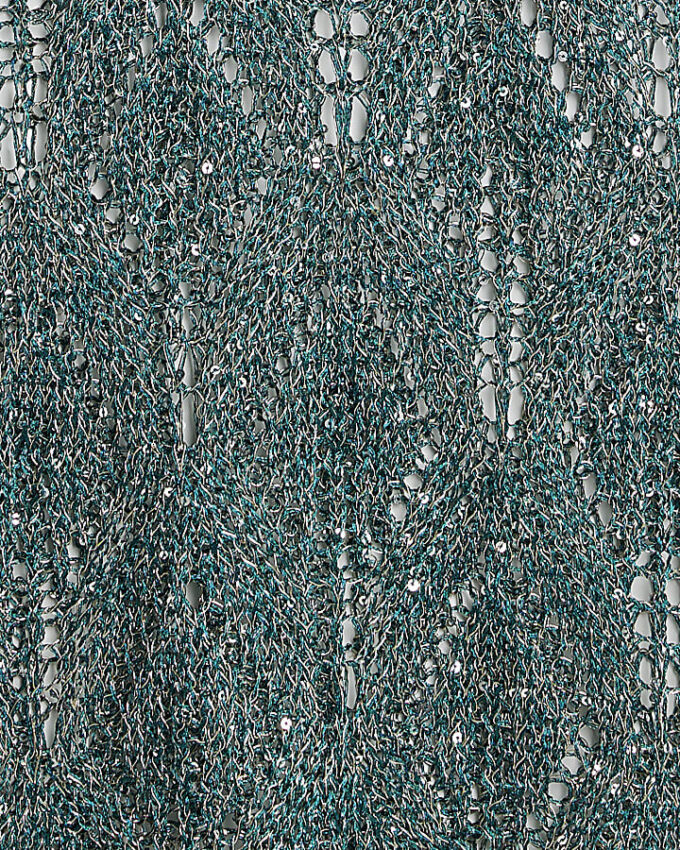 Green Metallic Knitted Beach Tunic Dress