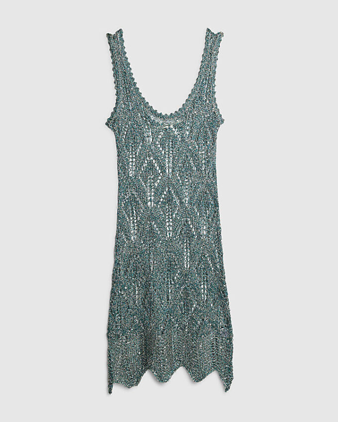 Green Metallic Knitted Beach Tunic Dress