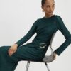 Green Plisse Buckle Detail Midi Dress