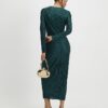 Green Plisse Buckle Detail Midi Dress