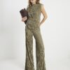 Green Plisse Wide Leg Trousers