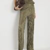 Green Plisse Wide Leg Trousers
