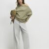 Green Ribbed Off The Shoulder Jumper