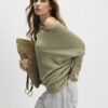 Green Ribbed Off The Shoulder Jumper
