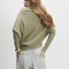 Green Ribbed Off The Shoulder Jumper