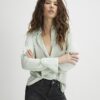 Green Satin Long Sleeve Slim Fit Shirt