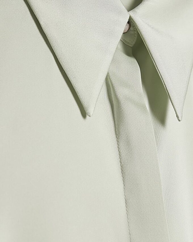 Green Satin Long Sleeve Slim Fit Shirt
