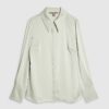 Green Satin Long Sleeve Slim Fit Shirt