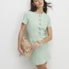 Green Short Sleeve Scallop Trim Mini Dress
