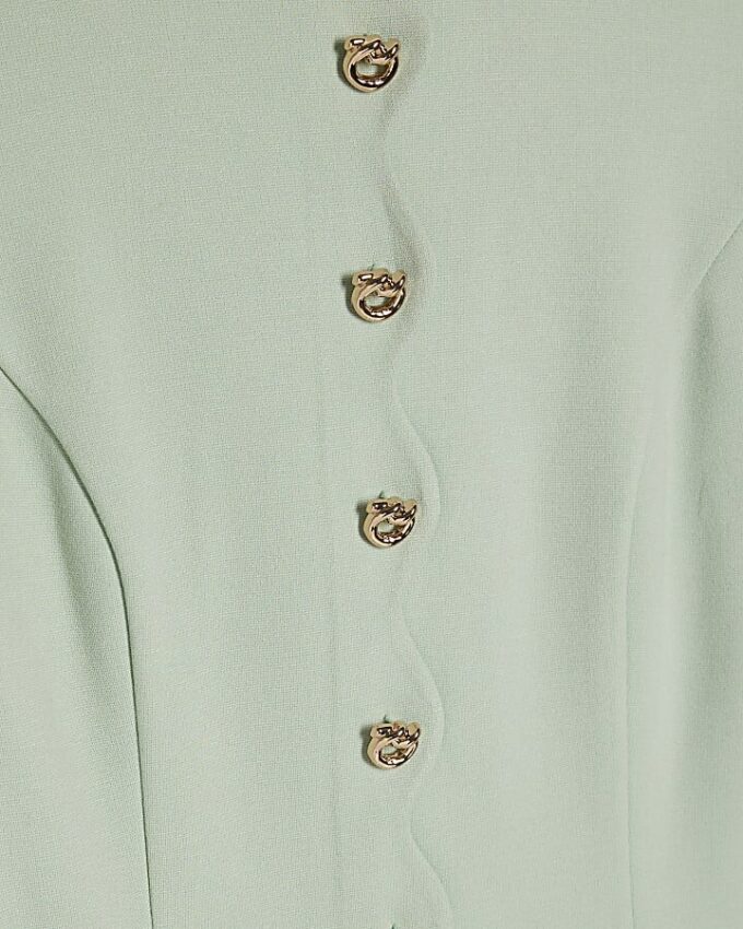 Green Short Sleeve Scallop Trim Mini Dress