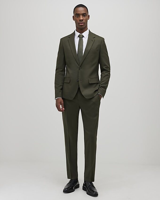 Green Skinny Fit Textured Suit Jacket