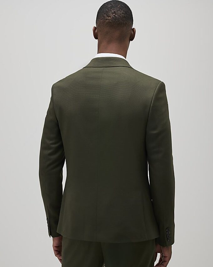 Green Skinny Fit Textured Suit Jacket