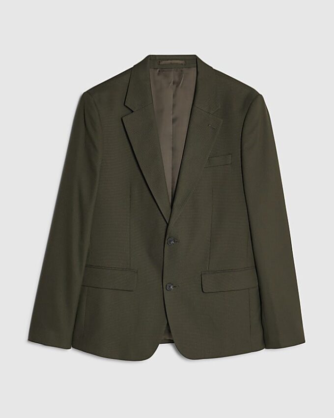 Green Skinny Fit Textured Suit Jacket