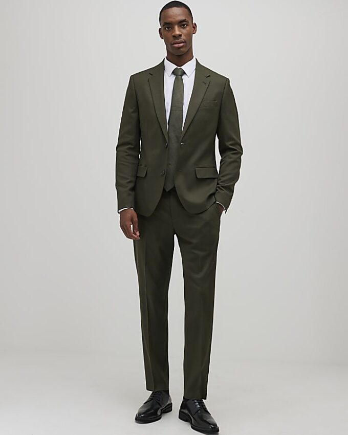 Green Skinny Fit Textured Suit Trousers Green Skinny Fit Textured Suit Trousers