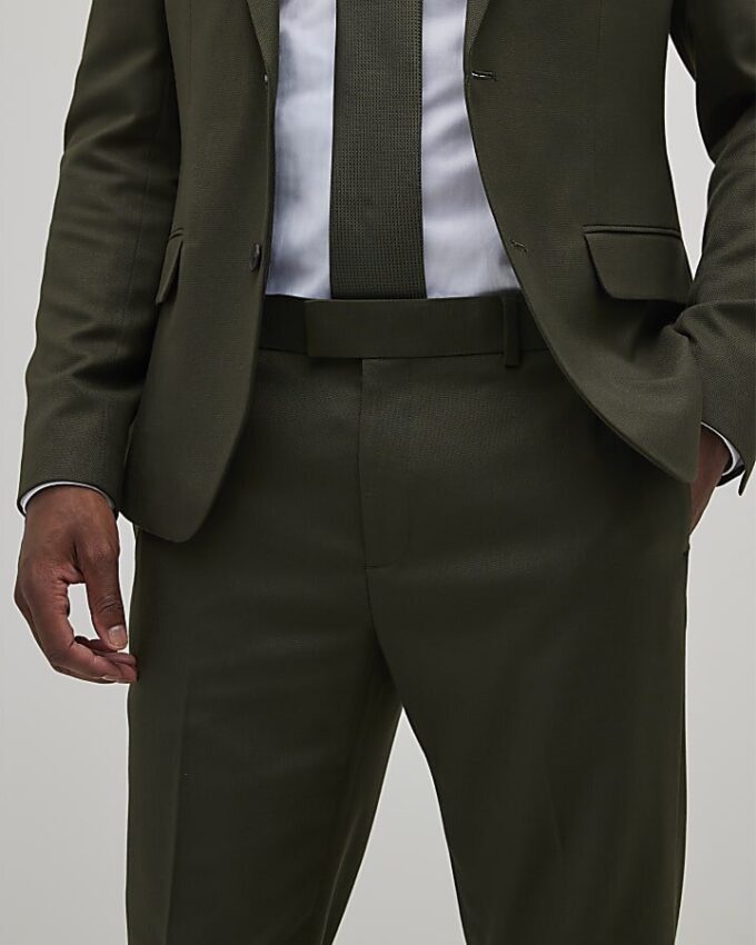 Green Skinny Fit Textured Suit Trousers Green Skinny Fit Textured Suit Trousers