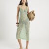 Green Sleeveless Lurex Knit Maxi beach dress