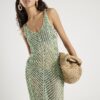 Green Sleeveless Lurex Knit Maxi beach dress