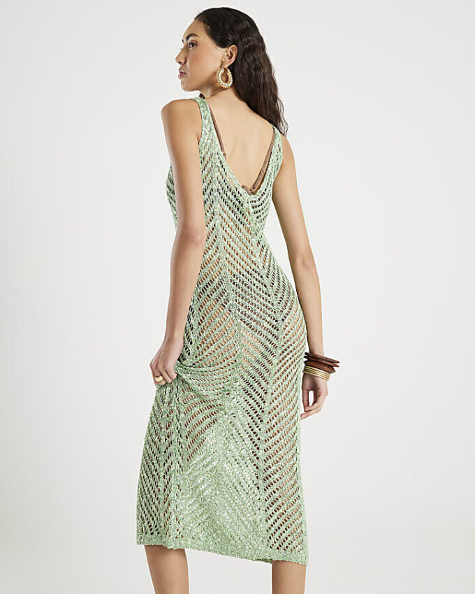 Green Sleeveless Lurex Knit Maxi beach dress