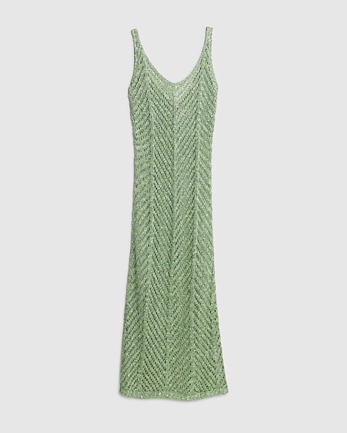 Green Sleeveless Lurex Knit Maxi beach dress