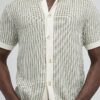 Green Slim Fit Button Up Stripe Shirt