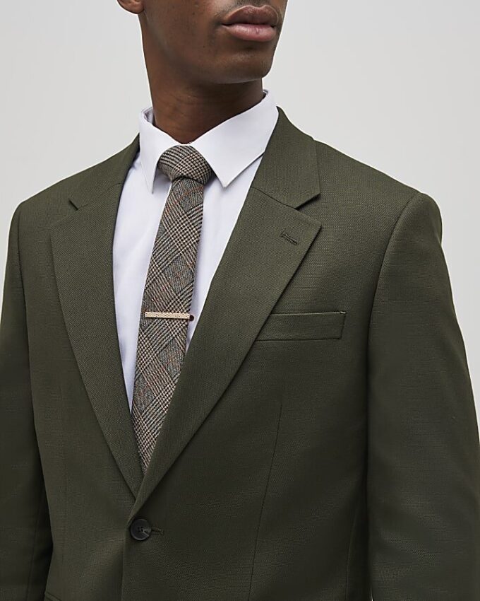 Green Slim Fit Textured Suit Jacket