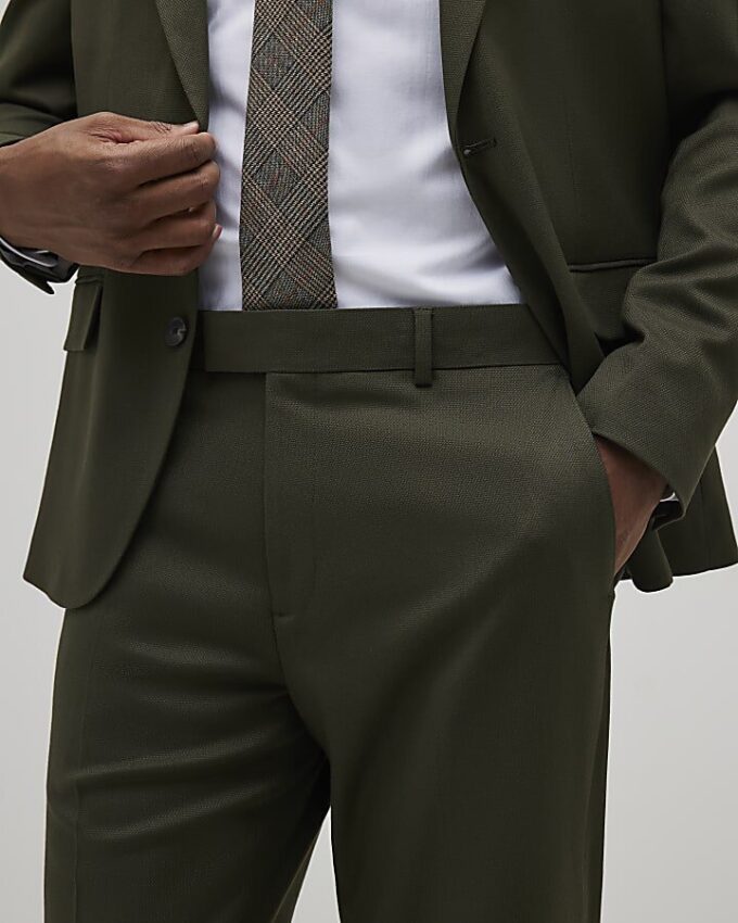 Green Slim Fit Textured Suit Trousers