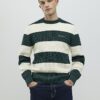 Green Slim Fit Waffle Knit Stripe Jumper