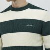 Green Slim Fit Waffle Knit Stripe Jumper