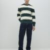 Green Slim Fit Waffle Knit Stripe Jumper