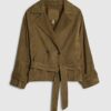 Green Suede Cropped Trench Coat