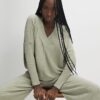 Green V Neck Ribbed Jumper