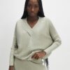Green V Neck Ribbed Jumper