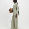 Green wide leg knitted ribbed trousers