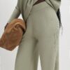 Green wide leg knitted ribbed trousers