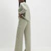 Green wide leg knitted ribbed trousers
