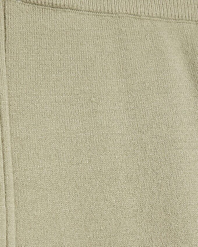 Green wide leg knitted ribbed trousers