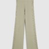 Green wide leg knitted ribbed trousers