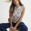 Grey Argyle Print Polo Tank Top