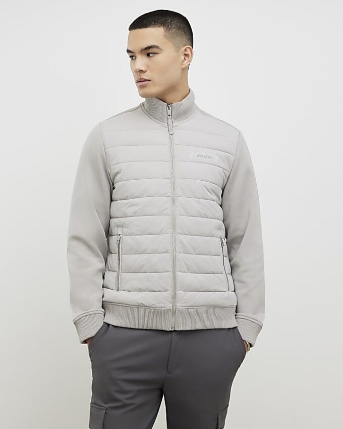 Grey Badged Funnel Neck Jacket