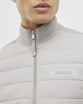Grey Badged Funnel Neck Jacket