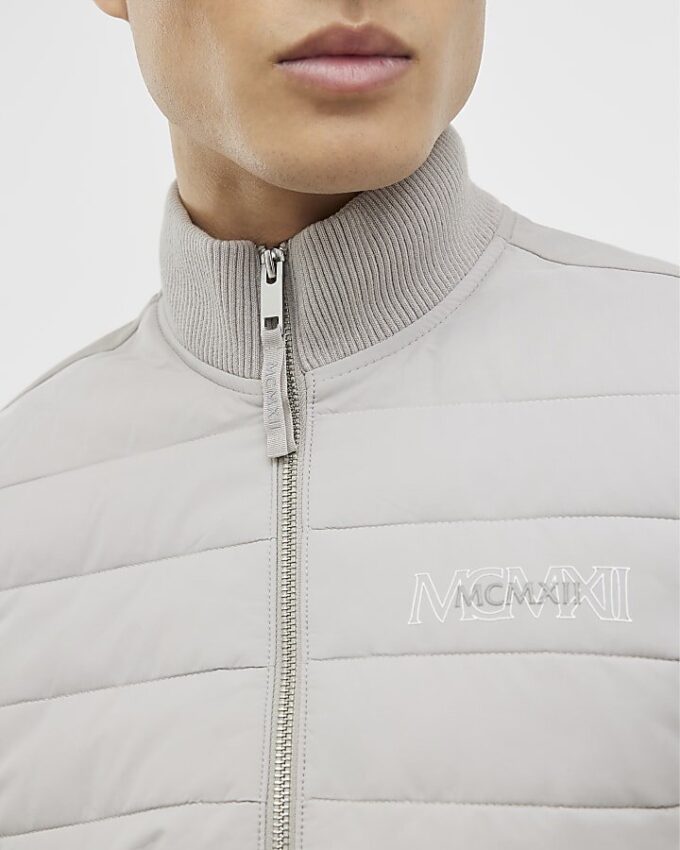 Grey Badged Funnel Neck Jacket