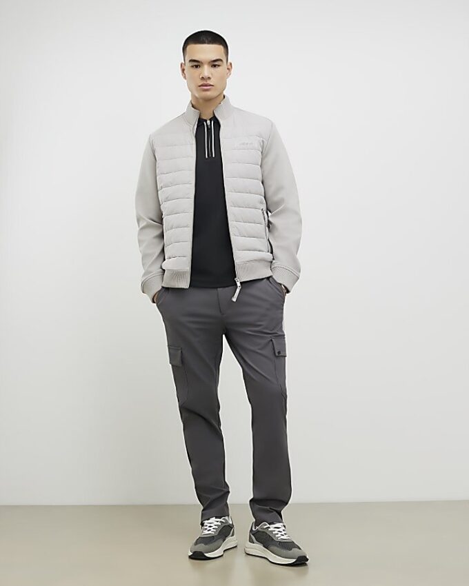 Grey Badged Funnel Neck Jacket