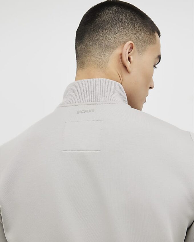 Grey Badged Funnel Neck Jacket