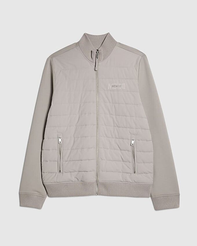 Grey Badged Funnel Neck Jacket
