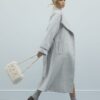 Grey Batwing Collar Belted Coat
