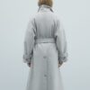 Grey Batwing Collar Belted Coat