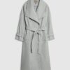 Grey Batwing Collar Belted Coat