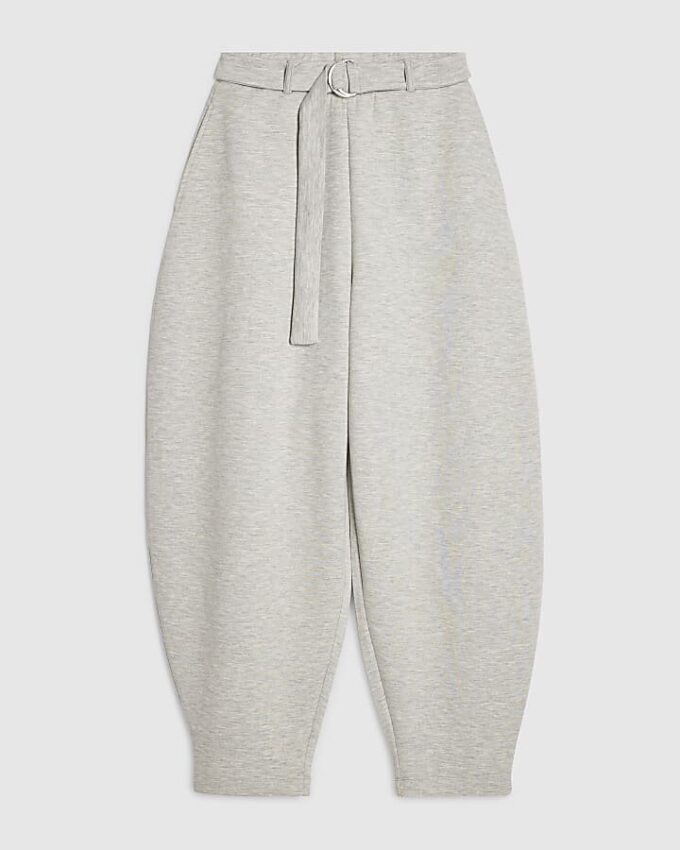 Grey Belted Balloon Leg Trousers
